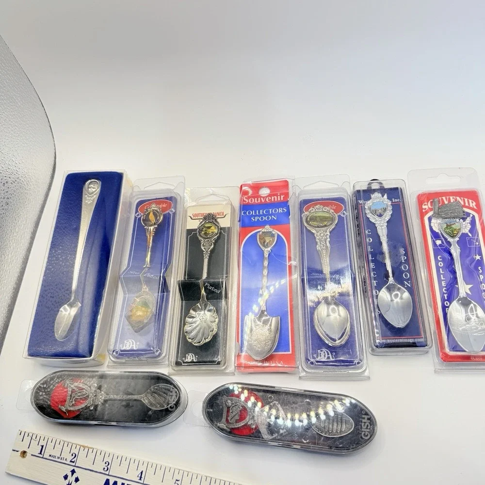 Mixed Brand Souvenir Spoon Lot 9 OS Silver Silverplate Vintage Travel NIB